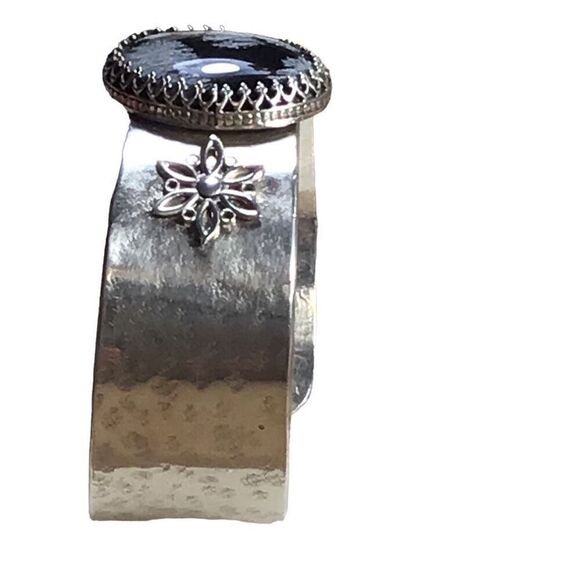 Bracelet, Snowflake Obsidian and Sterling Silver Cuff Bracelet, NEW, Handmade, A - Picture 5 of 8